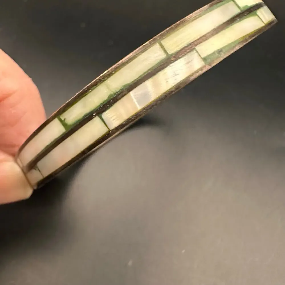 Mother of Pearl Brass Bangle Bracelet Summer MOP Retro Boho Bohemian Jewelry